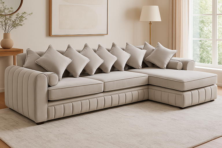 Ashton Full Chesterfield Sofa – Silver Plush, 190×295 cm 2