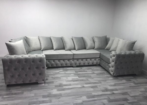 Ashton U-Shaped 7-Seater Chesterfield Sofa – 190x385x190 cm with Scatter Back Cushions and Button Detailing - Image 3