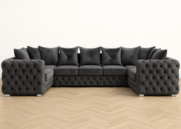 Ashton U-Shaped 8-Seater Sofa – 240x310x240 cm with Scatter Back Cushions and Button Detailing - Image 4