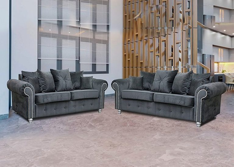 Marilyn 3+2 Grey Plush High-Back Sofa Set 2