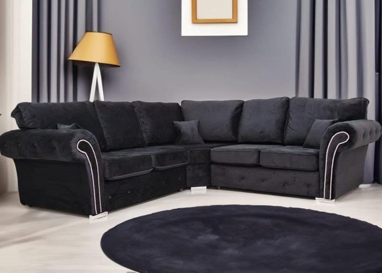 Marilyn Black Plush Corner Sofa - 240x240 cm with Diamond Detailing