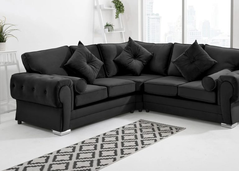 Verona Black Plush High-Back Corner Sofa - 240x240 cm